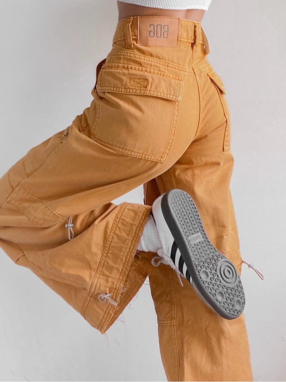 BDG Cargo Utility Extreme Wide Leg Jeans in Mustard Orange - Picture 2 of 10